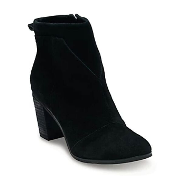 TOMS Lunata Chunky Heeled Black Suede Leather Ankle Boots Booties Woman's 9 - Picture 11 of 11
